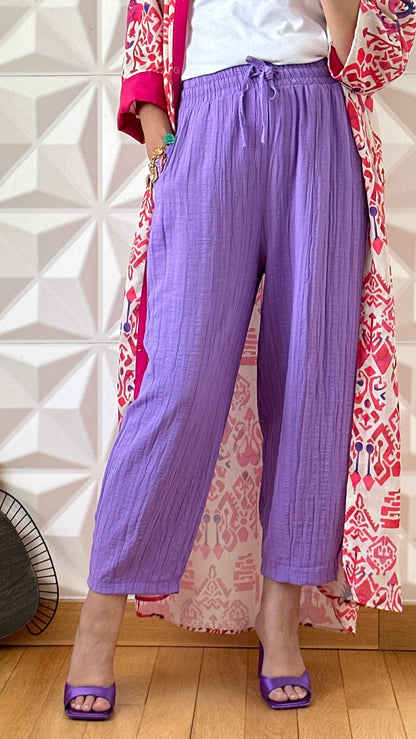 Pantalon texturé coupe barrel - Lilas