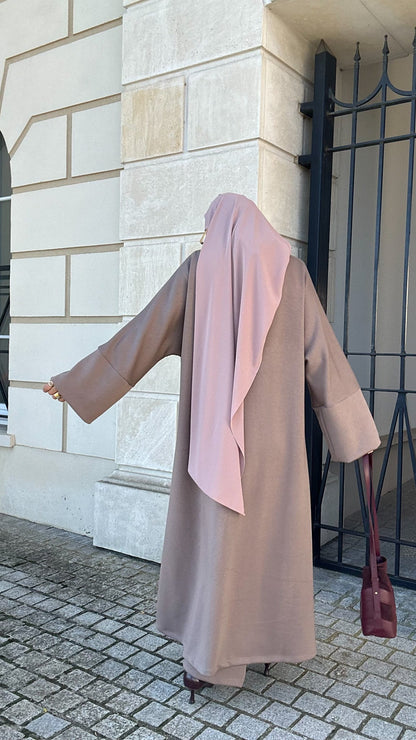 Ensemble pantalon large et robe caftan à col roulé - Marron rose