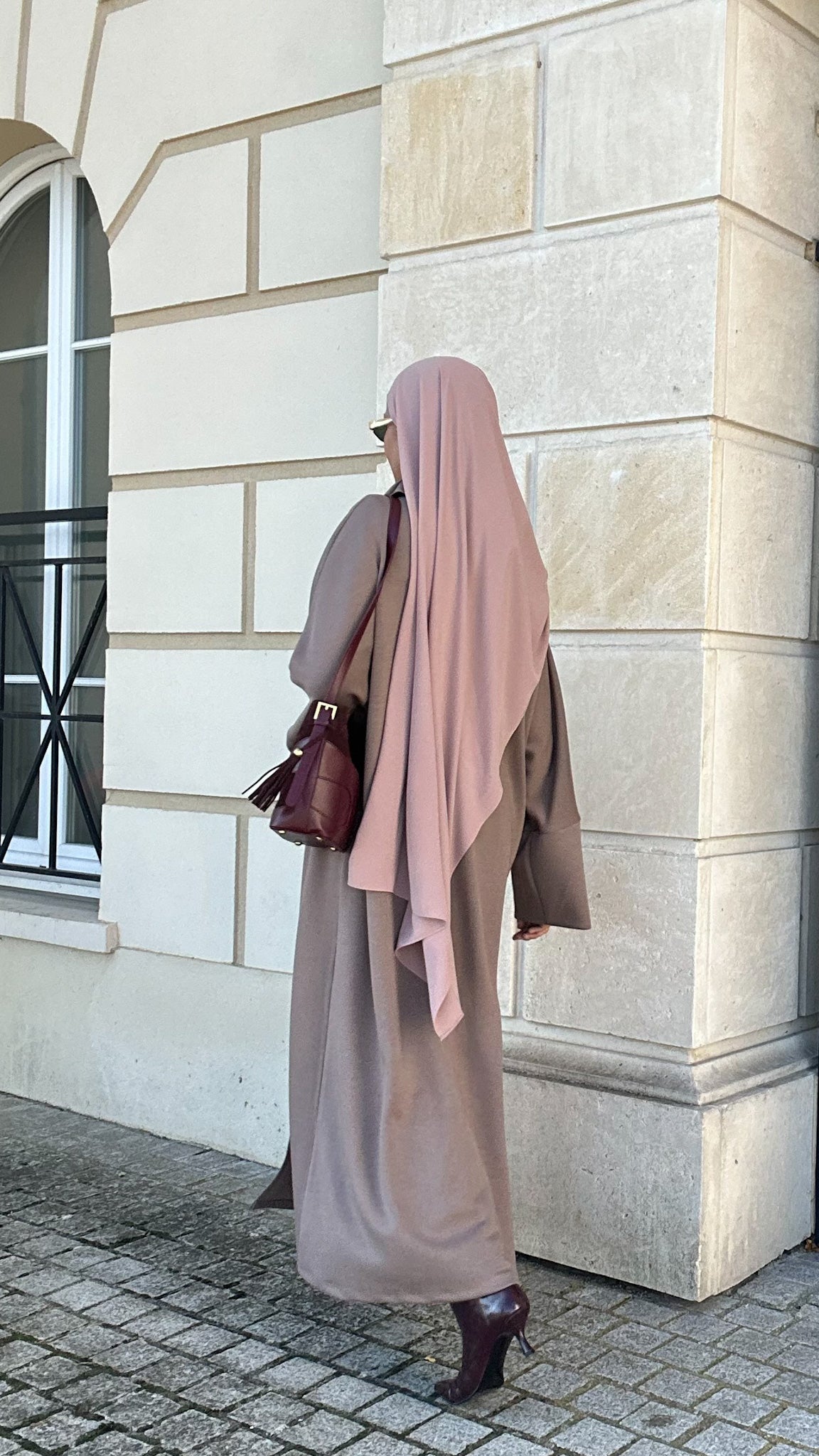 Ensemble pantalon large et robe caftan à col roulé - Marron rose