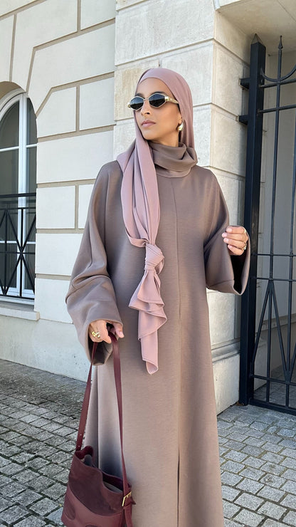 Ensemble pantalon large et robe caftan à col roulé - Marron rose