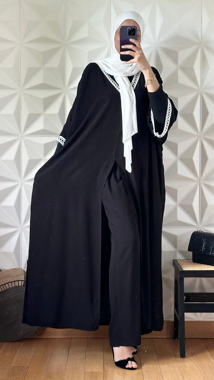 Ensemble robe caftan fondue devant et pantalon large - Noir