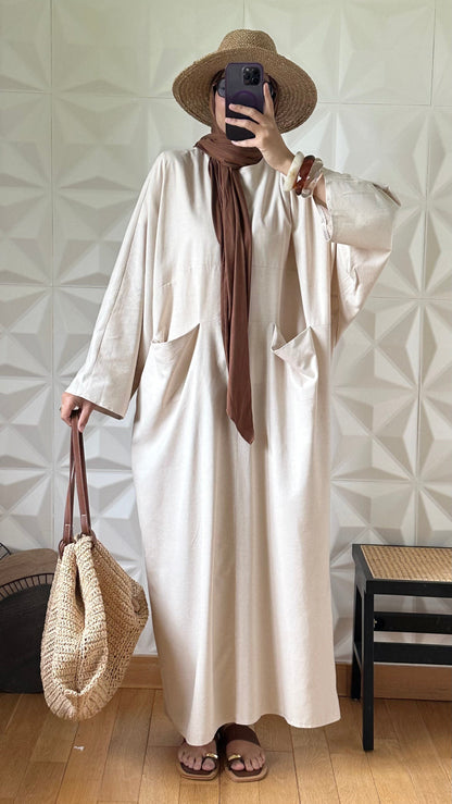 Robe sweat oversize en Lin à poches - Naturel