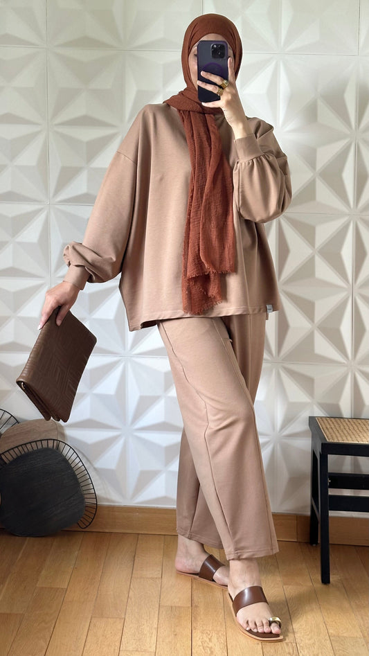 Ensemble oversize en Coton avec pantalon coupe Barrel - Camel