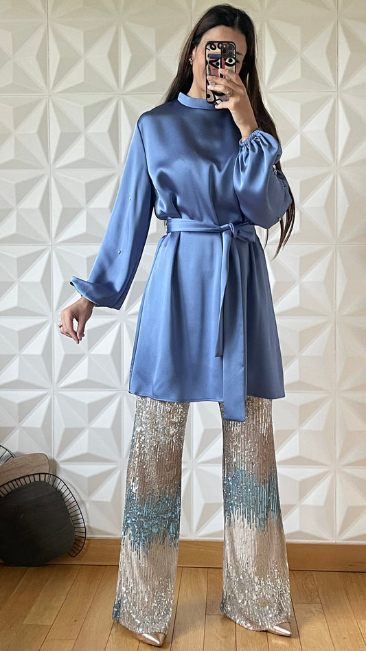 Ensemble avec Pantalon à sequins - Bleu