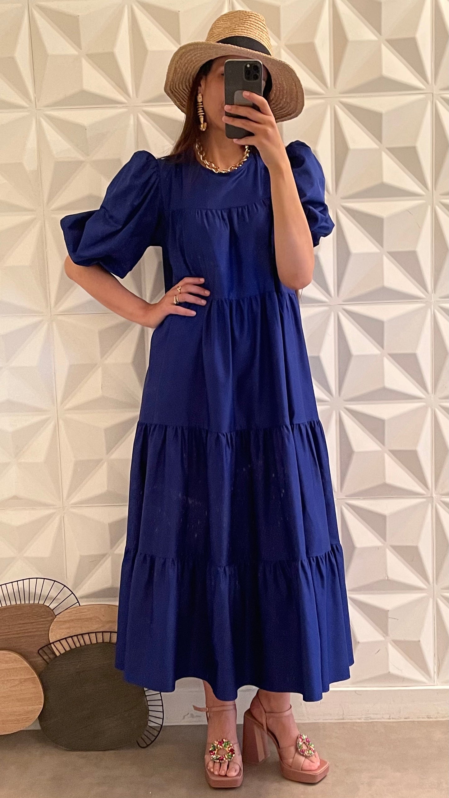 Robe Babydoll avec manches bouffantes courtes - Bleu