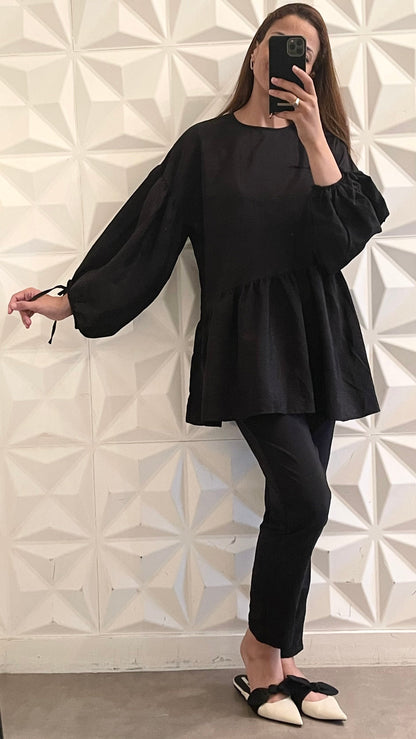 Ensemble Pantalon fuselé et Blouse trapèze - Noir